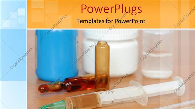  Presentation with vials - Some pills with two syringes, two vials and a thermometer