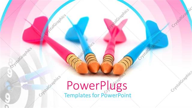  Presentation with pink blue - Pink and blue toy darts with bulls eye target, competition