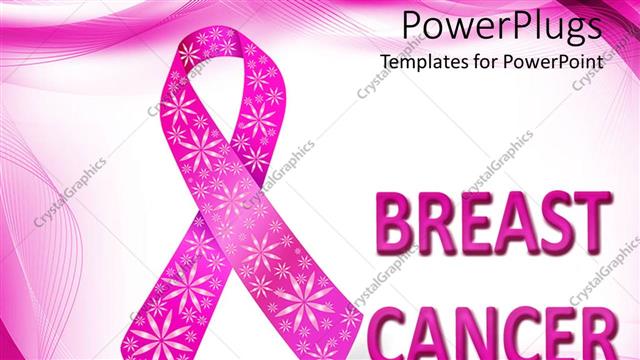  Presentation with breast cancer - Pink breast cancer awareness ribbon with glitter flowers, white and pink wave background