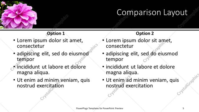 Comparison presentation slide layout