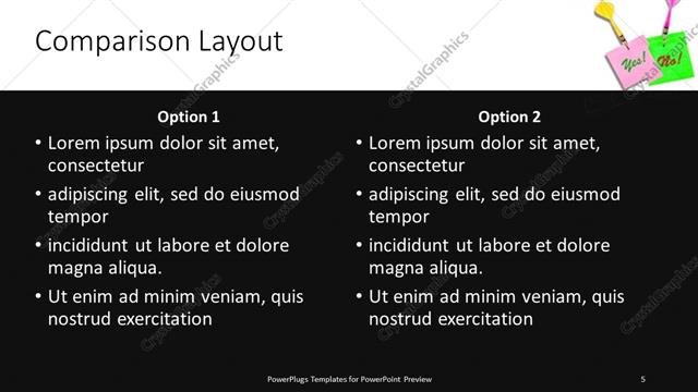 Comparison presentation slide layout