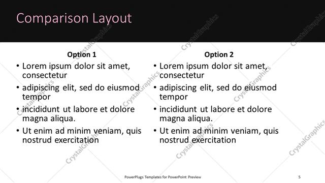 Comparison presentation slide layout