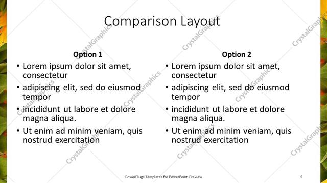 Comparison presentation slide layout