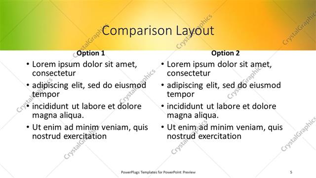 Comparison presentation slide layout