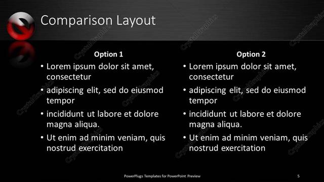 Comparison presentation slide layout