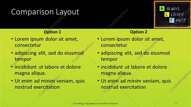 Comparison presentation slide layout