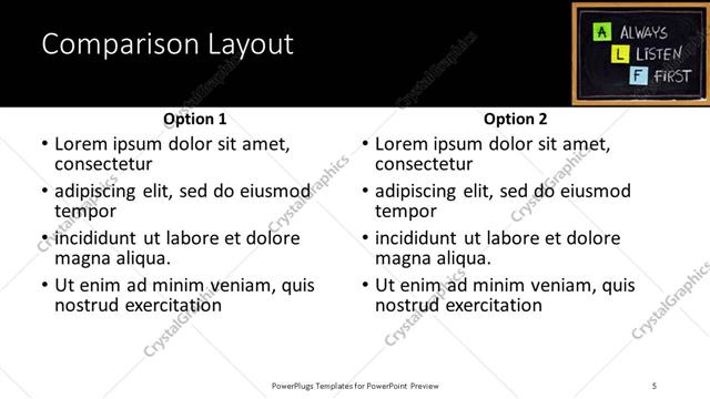 Comparison presentation slide layout