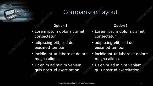Comparison presentation slide layout