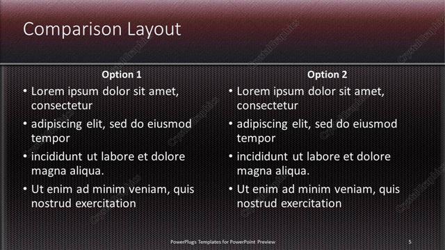 Comparison presentation slide layout