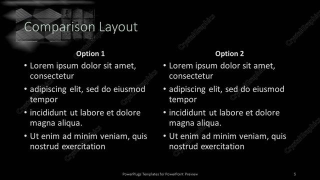 Comparison presentation slide layout