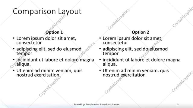 Comparison presentation slide layout