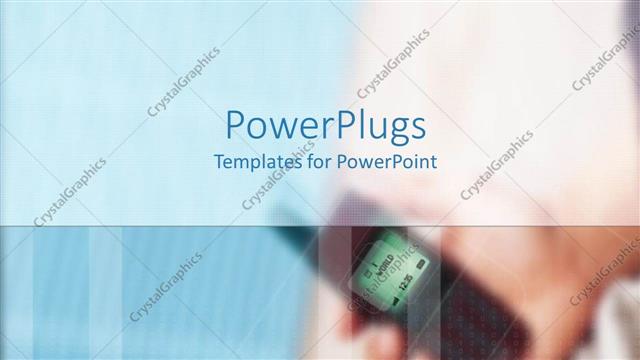  Presentation with plain blue - A plain blue tile with a blurry hand holding a cell phone