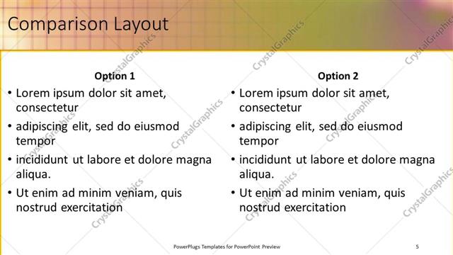 Comparison presentation slide layout