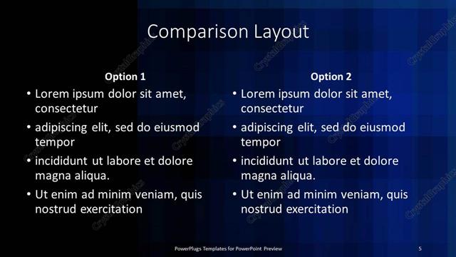 Comparison presentation slide layout