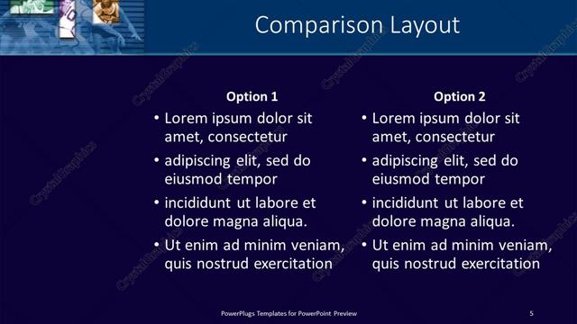 Comparison presentation slide layout