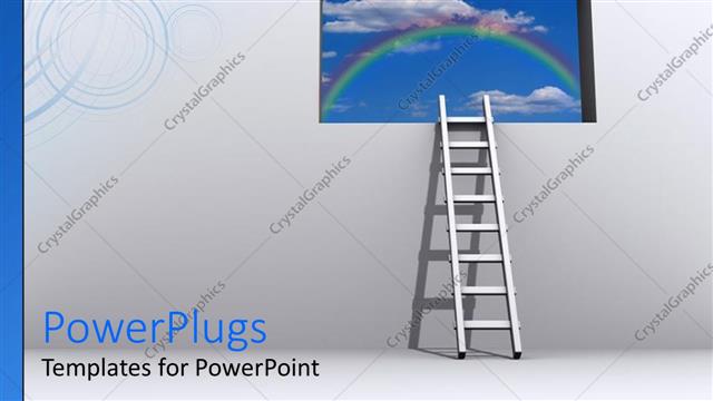  Presentation with wall - Plain grey wall with a window showing a rainbow and a ladder