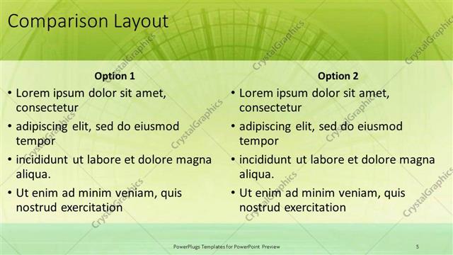 Comparison presentation slide layout
