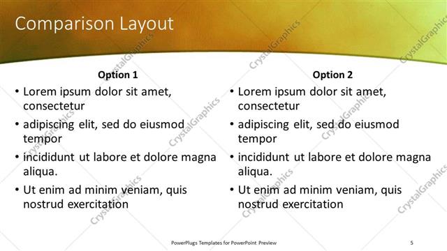 Comparison presentation slide layout
