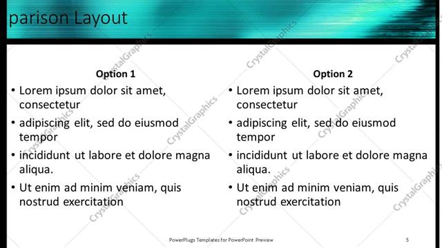 Comparison presentation slide layout