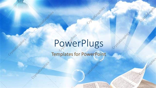  Presentation with bible - Plain sky background with an open bible page and a picture of Jesus