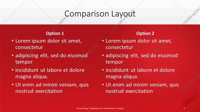 Comparison presentation slide layout