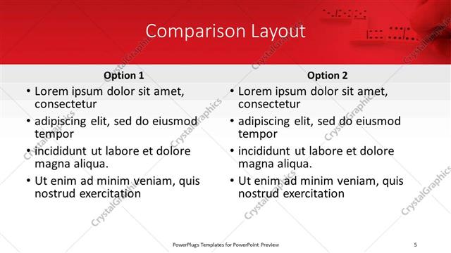 Comparison presentation slide layout