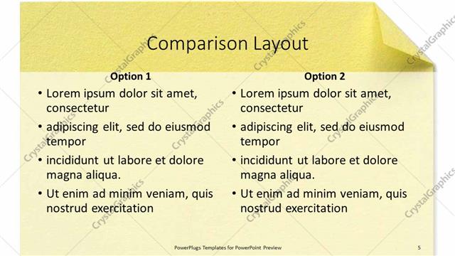 Comparison presentation slide layout
