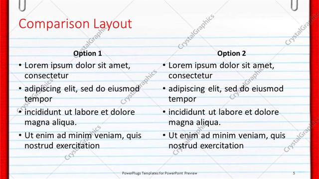 Comparison presentation slide layout