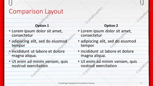 Comparison presentation slide layout