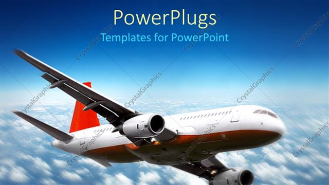  Presentation with red white blue - Plane flying above the clouds in the sky, red and white airplane in the blue sky