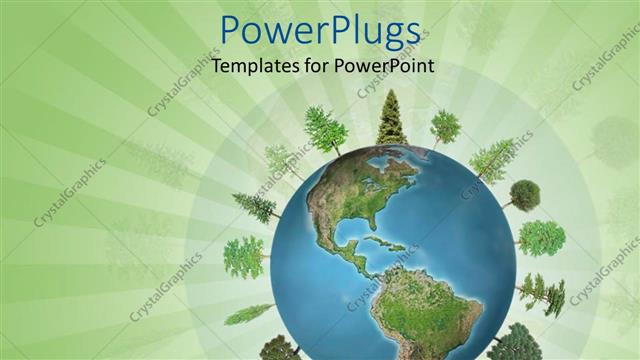  Presentation with green planet - Planet earth with a selection of trees with green leaves growing around the globe