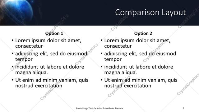 Comparison presentation slide layout