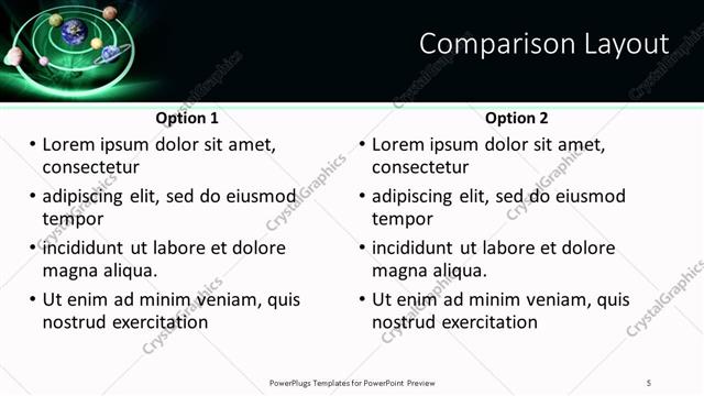 Comparison presentation slide layout
