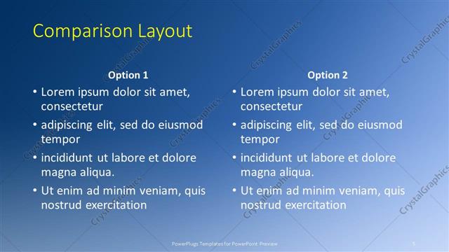 Comparison presentation slide layout