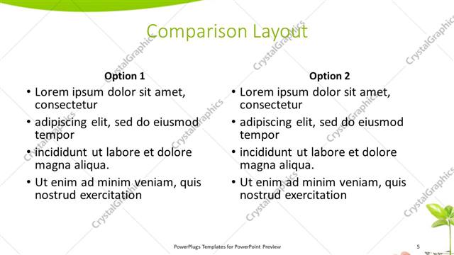 Comparison presentation slide layout