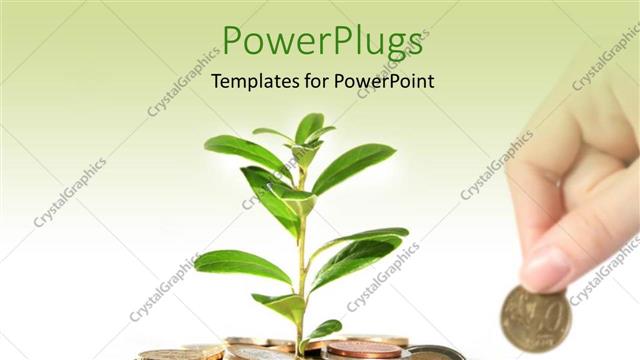  Presentation with sprouting plant - Plant sprouting from pile of gold coins with?coin in hand