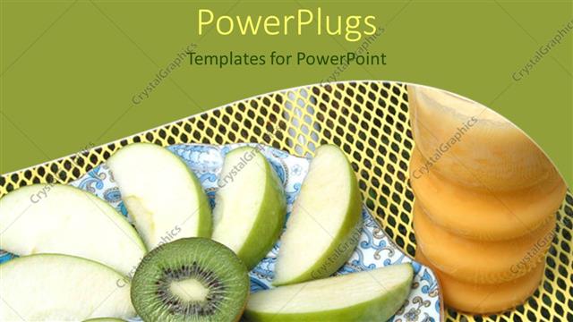  Presentation with kiwi - A plate with lots of sliced apples and a kiwi