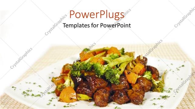  Presentation with meat food - Plate of meat and steamed vegetables on square white plate