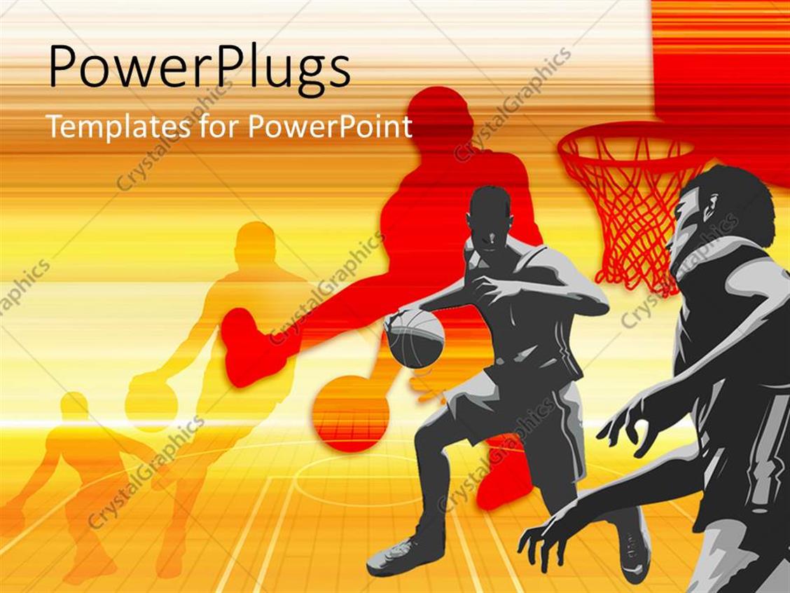 PowerPoint Template players playing basketball with their shadows in