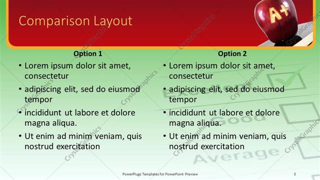 Comparison presentation slide layout