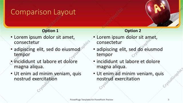 Comparison presentation slide layout