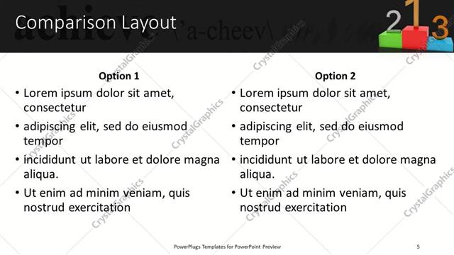 Comparison presentation slide layout