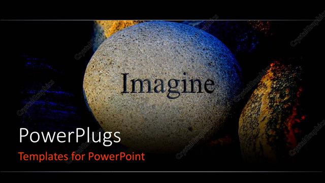  Presentation with rock - Word IMAGINE engraved on large rock