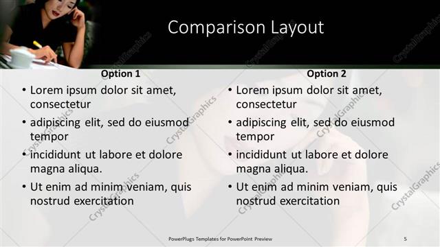 Comparison presentation slide layout