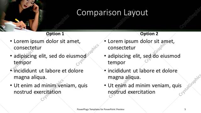 Comparison presentation slide layout
