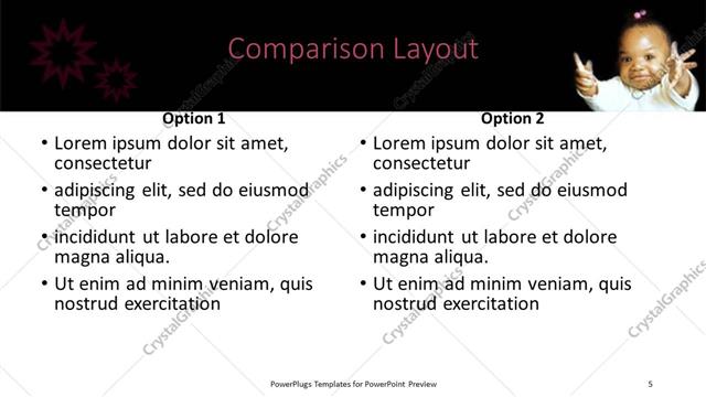 Comparison presentation slide layout