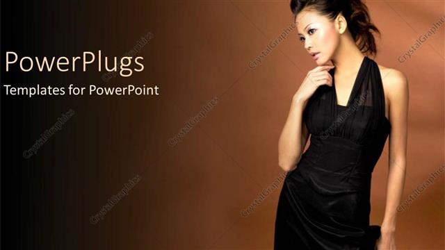  Presentation with black female - Pretty Asian female model in black with a brown background
