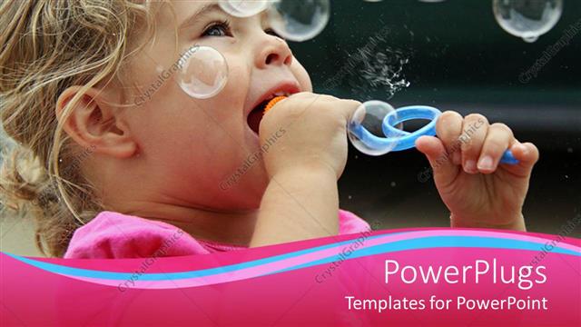  Presentation with baby girl - Pretty baby girl blowing out bubbles and smiling outdoors