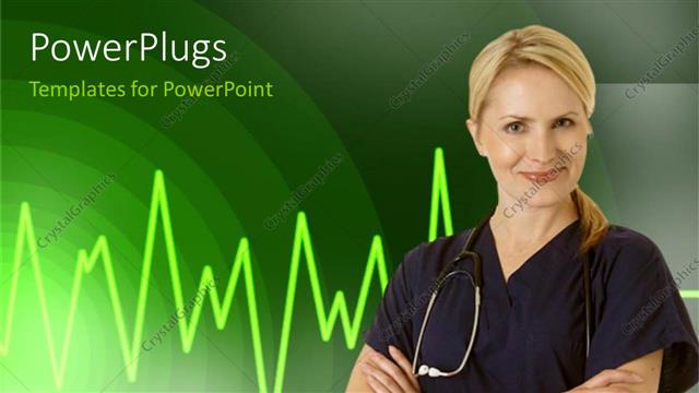 Presentation with medical smiling doctor - A pretty blond doctor smiling with a stethoscope on a green background