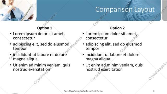 Comparison presentation slide layout